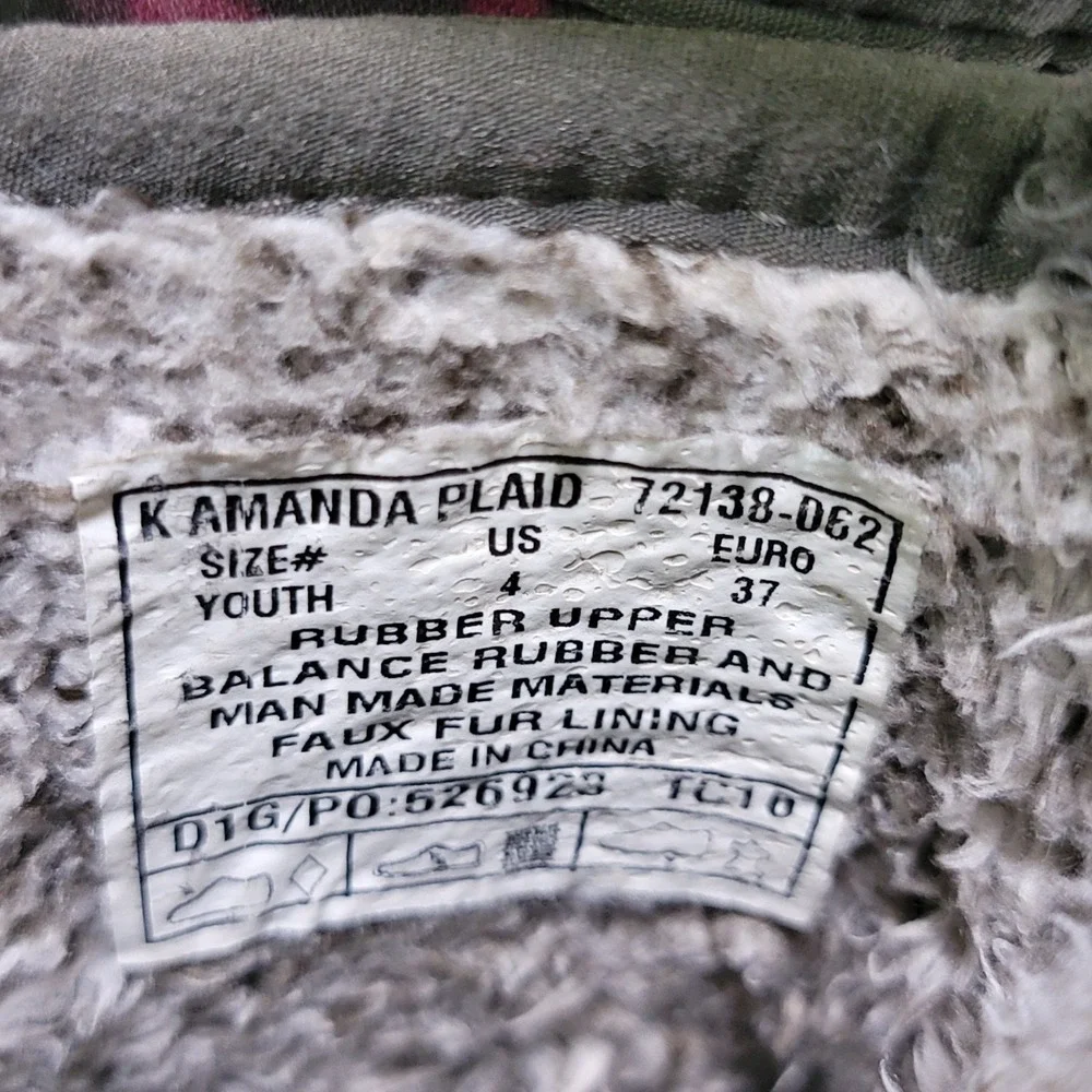 Bogs Amanda Plaid Waterproof Boots Youth Size 4 Faux Fur Lined Winter Rain Boots